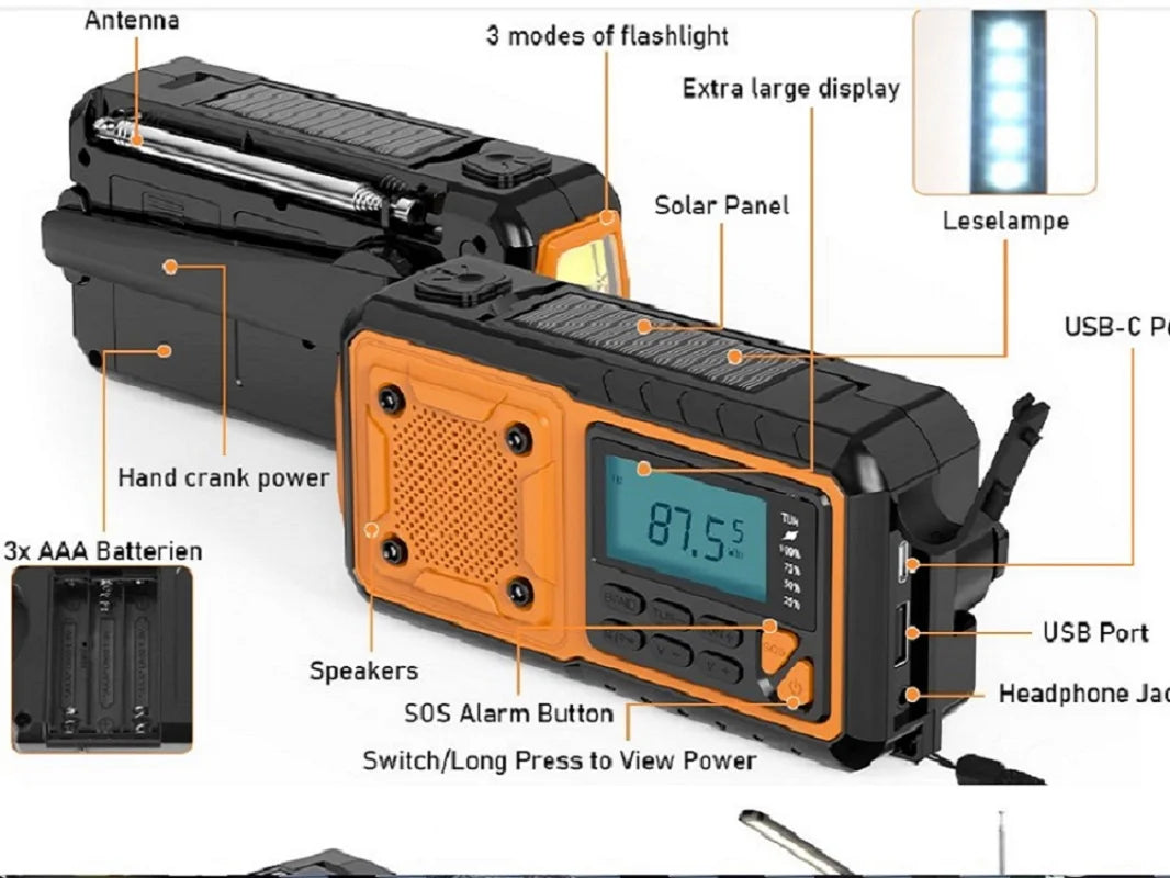 5000mAh Emergency Hand Crank Radio – Survival Essential for Power Outages & Disasters